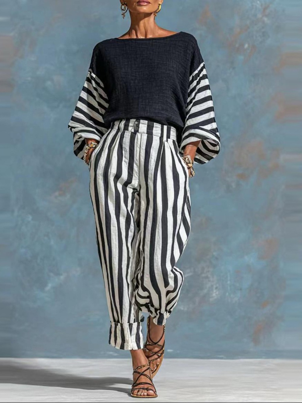 Striped Long Sleeve Top and Pants Set